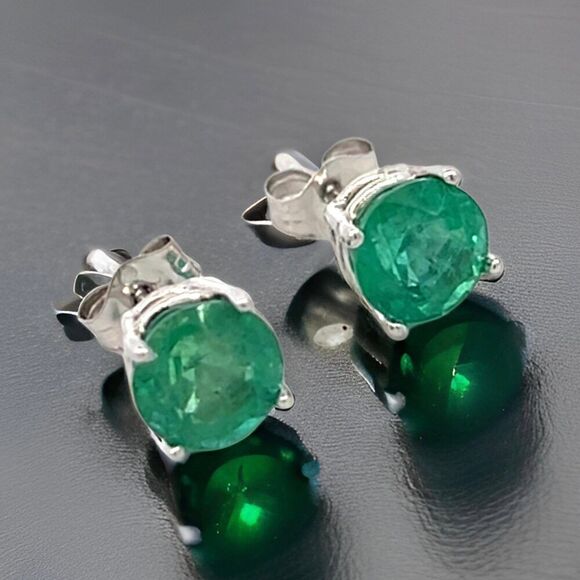 Natural Emerald Stud Earrings 14k White Gold 1.93 Carats Certified $1,995 121155 - Picture 4 of 12